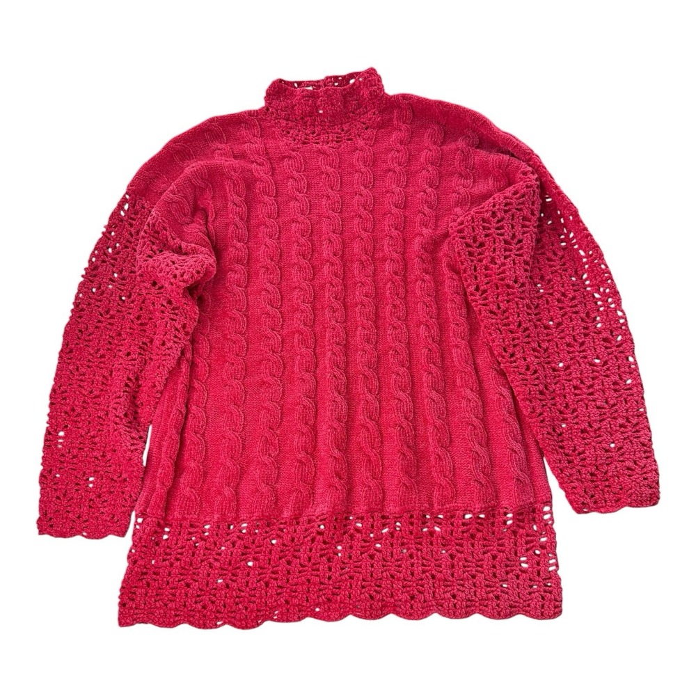 Vintage Bonnie and Bill by Holly Pink Chenille Cable Knit Crochet Sweater L